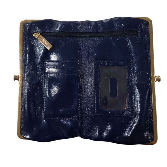 Hobo Bags Int'l Blue Quilted Genuine Patent Leather Lauren Large Wallet Clutch - Picture 3 of 8